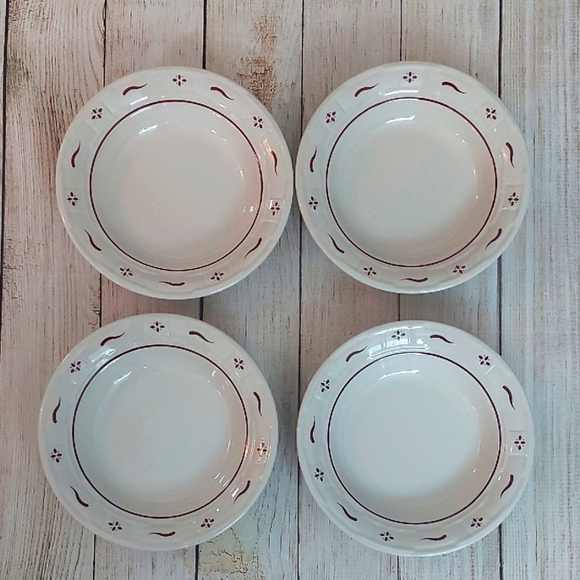 Longaberger 8" Soup Plates Traditional Red/Burgundy Set Of Four - Picture 1 of 4